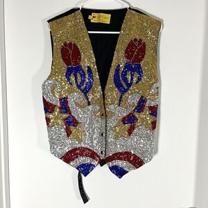 JC 001 USA Vintage Foral Western Cowboy Sequin Vest Size L
